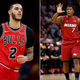 Point guards Lonzo Ball of the Chicago Bulls and Kyle Lowry of the Miami Heat.
